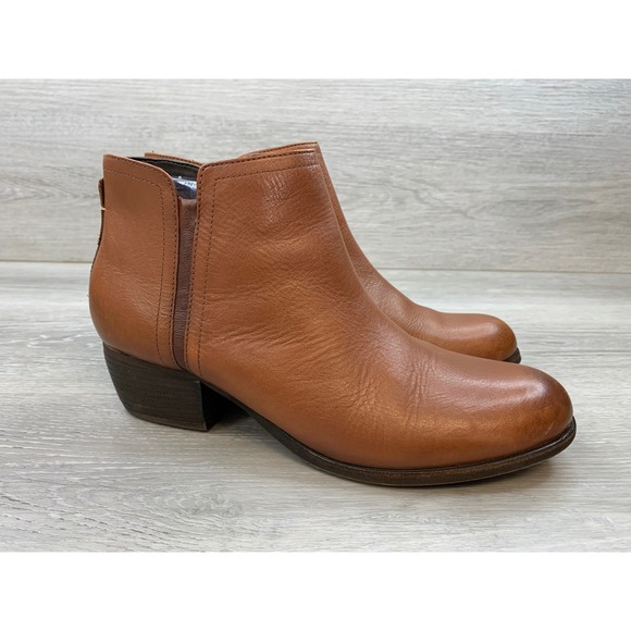 Clarks Shoes - Clarks Women's Tan Brown Leather Ankle Boots Block Heel Zip Size 9.5